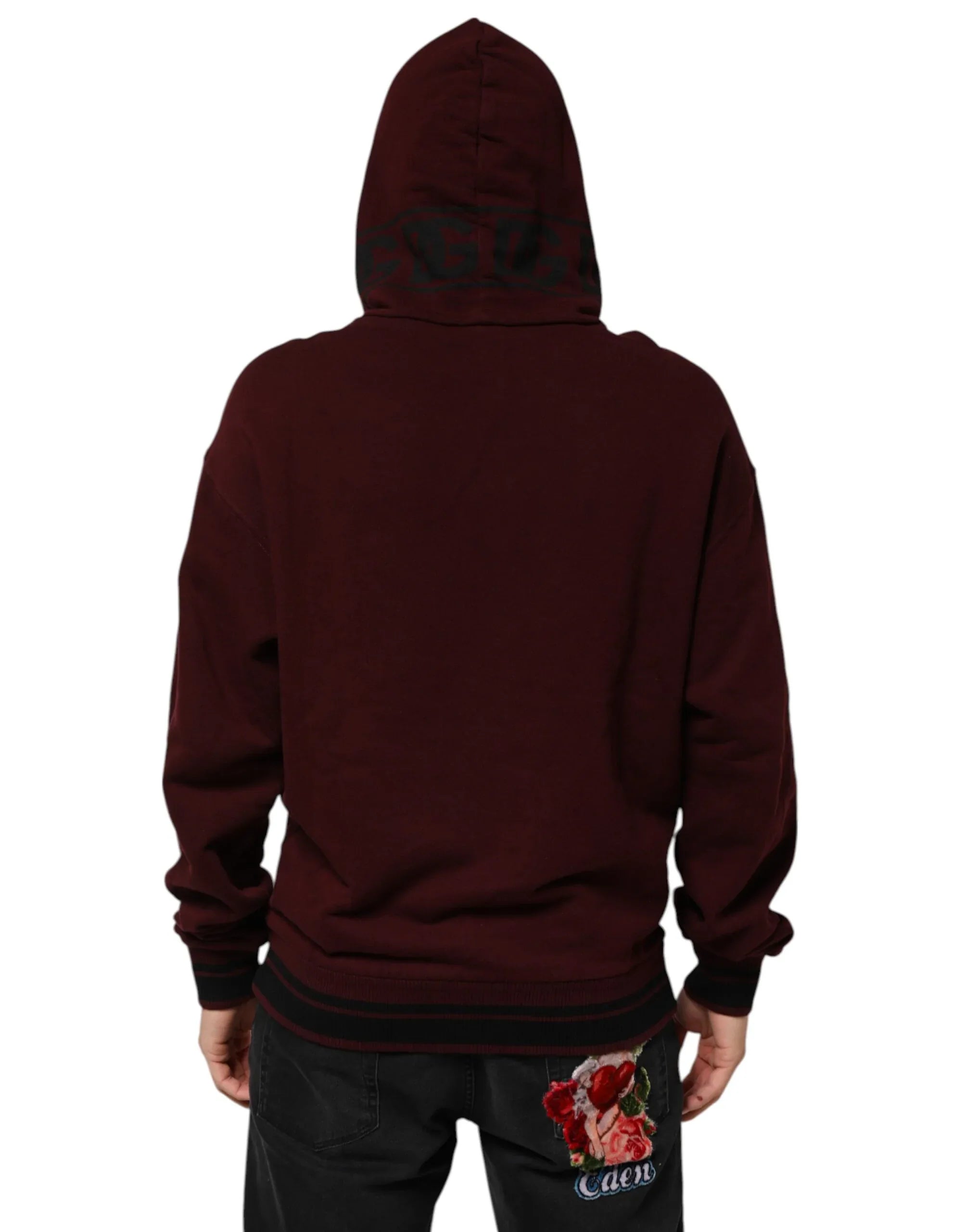 Dolce & Gabbana Burgundy Cotton Plaid Lined Men Hoodie Sweater - Zeiniez