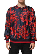 Dolce & Gabbana Silk Navy Red Coral Print Pullover Sweater - Zeiniez