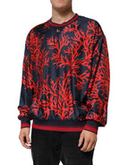 Dolce & Gabbana Silk Navy Red Coral Print Pullover Sweater - Zeiniez