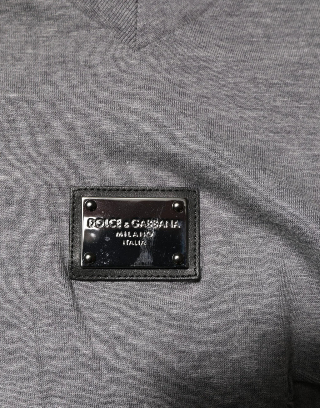 Dolce & Gabbana Gray Cotton Tattered Logo Patch Men T-shirt - Zeiniez
