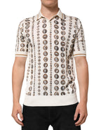 Dolce & Gabbana Silk Ivory Coin Print Logo Men Polo T-shirt