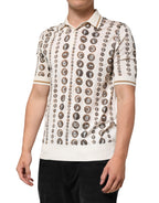 Dolce & Gabbana Silk Ivory Coin Print Logo Men Polo T-shirt