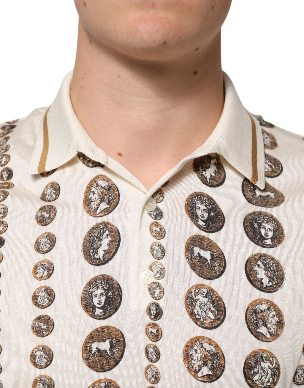 Dolce & Gabbana Silk Ivory Coin Print Logo Men Polo T-shirt - Zeiniez