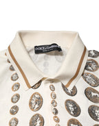 Dolce & Gabbana Silk Ivory Coin Print Logo Men Polo T-shirt - Zeiniez