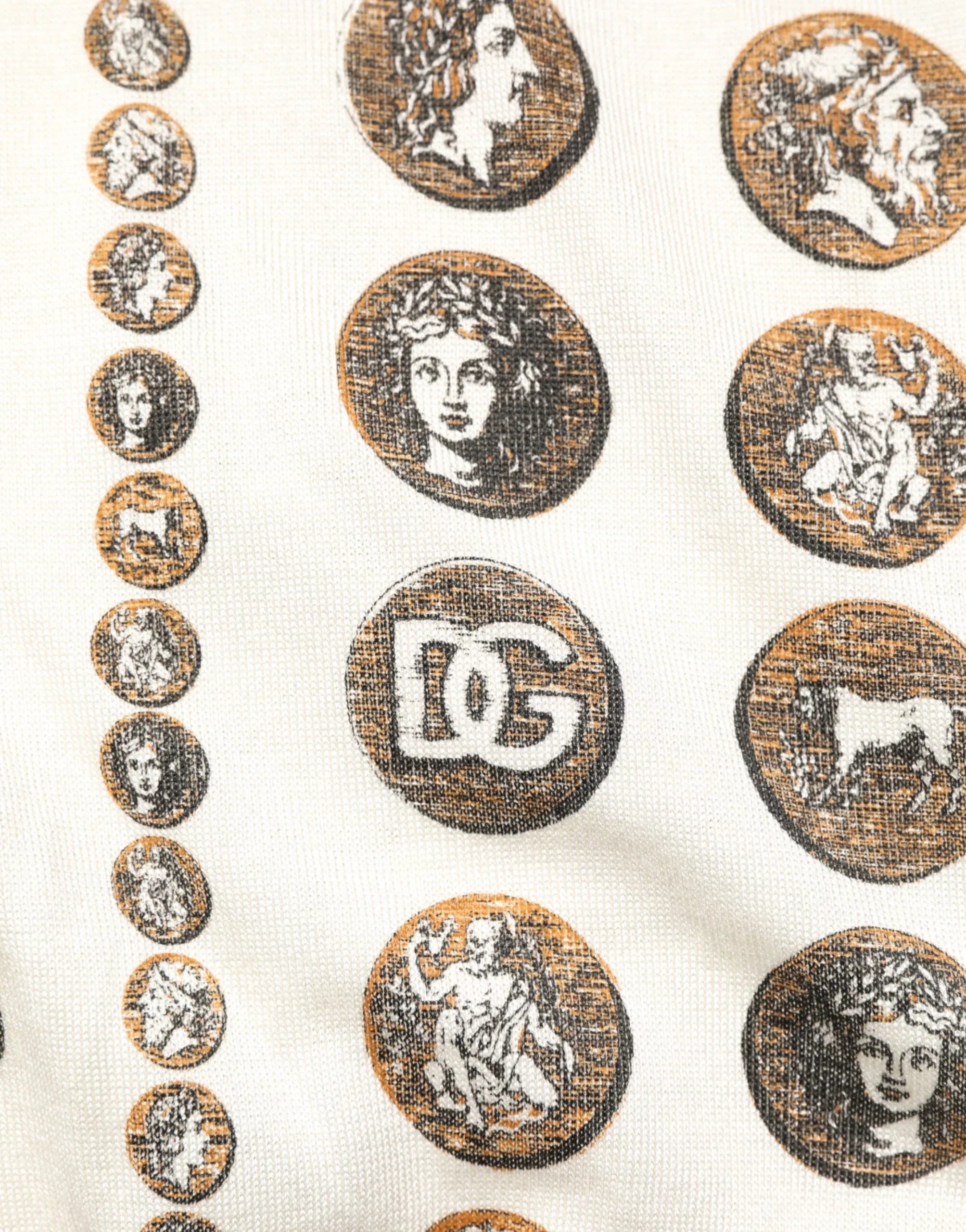 Dolce & Gabbana Silk Ivory Coin Print Logo Men Polo T-shirt - Zeiniez