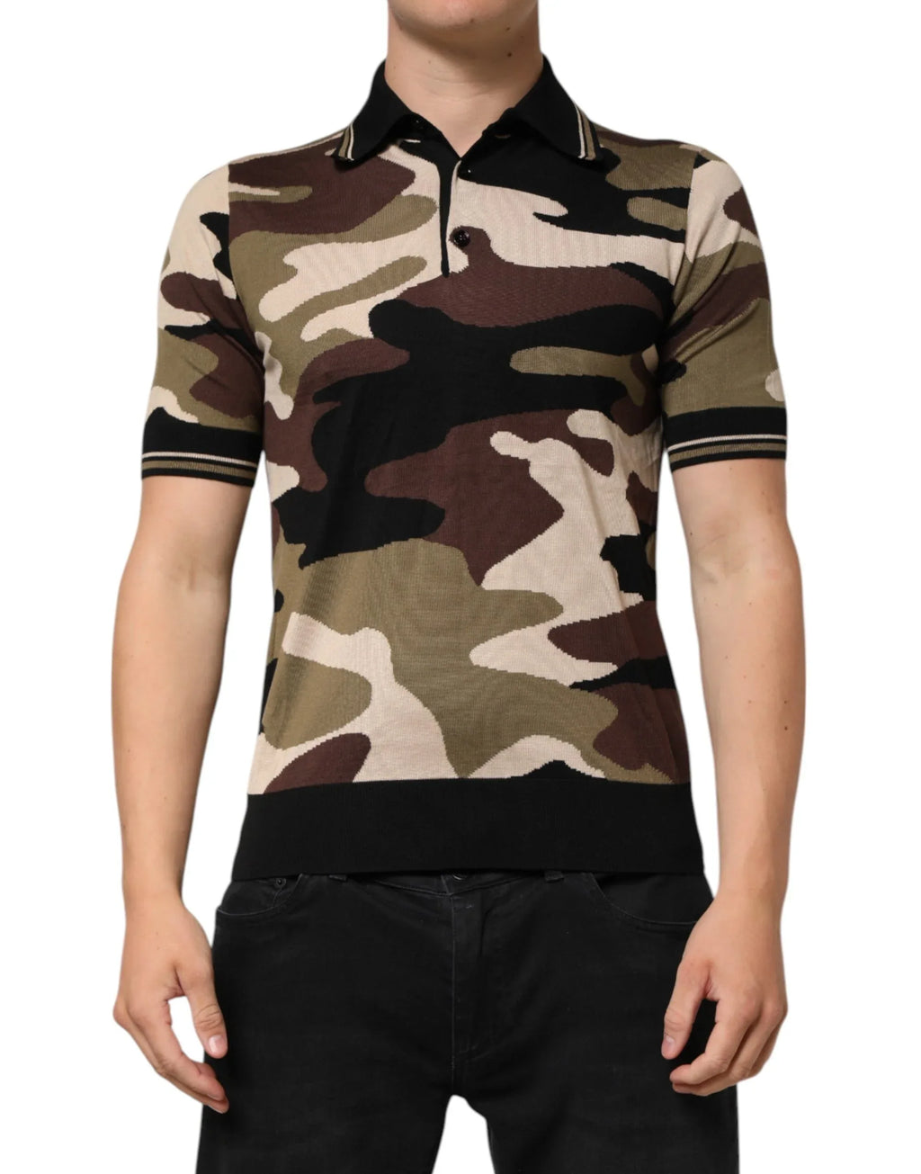 Dolce & Gabbana Camouflage Brown Silk MilitaryPolo T-shirt - Zeiniez