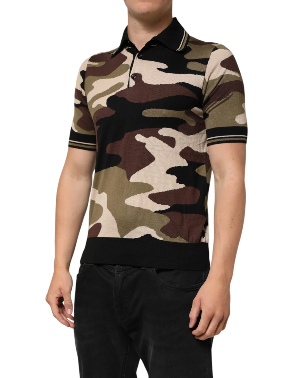 Dolce & Gabbana Camouflage Brown Silk MilitaryPolo T-shirt - Zeiniez