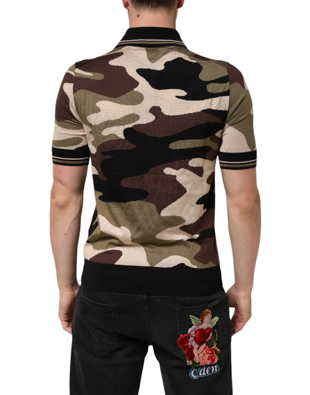 Dolce & Gabbana Camouflage Brown Silk MilitaryPolo T-shirt - Zeiniez