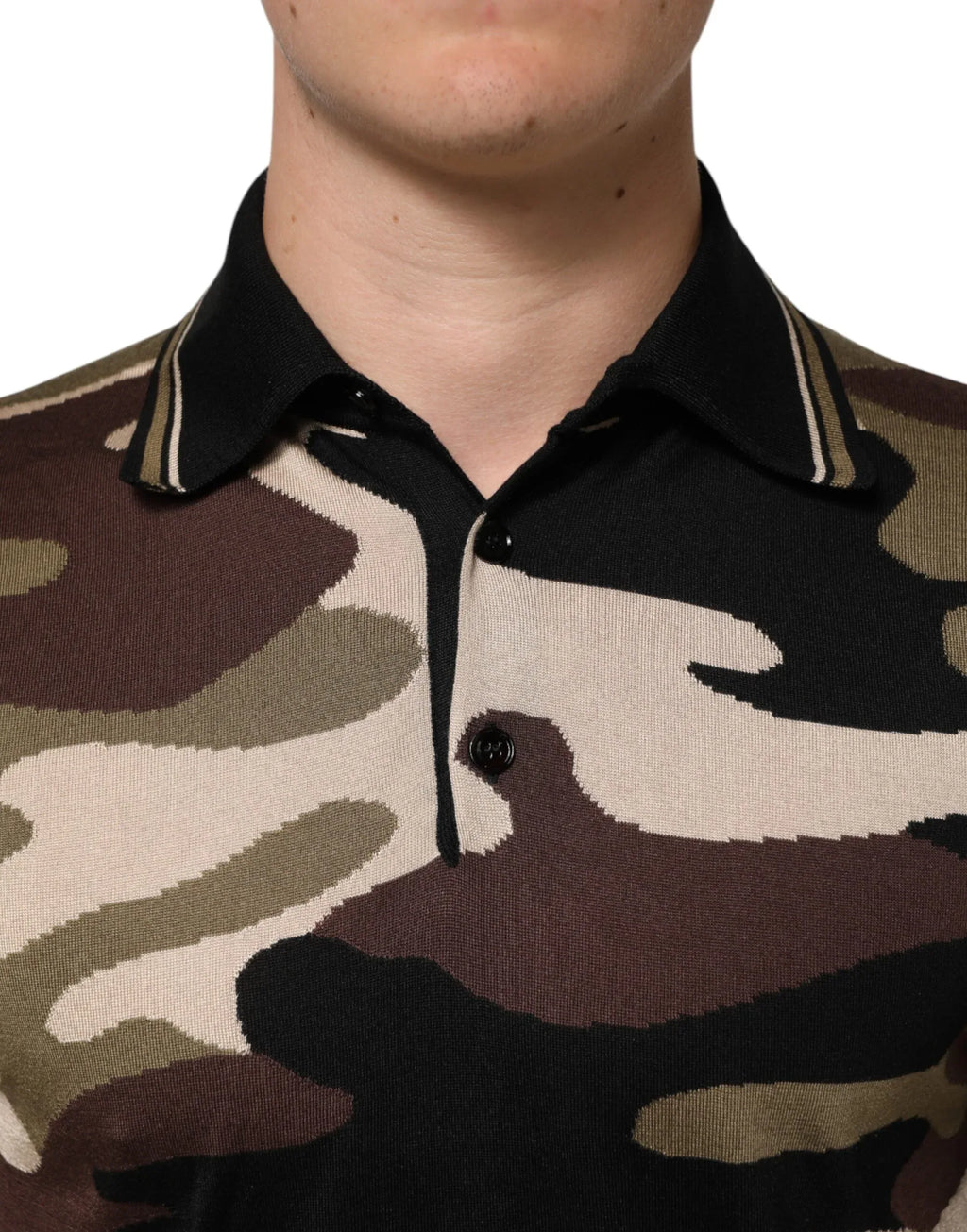 Dolce & Gabbana Camouflage Brown Silk MilitaryPolo T-shirt - Zeiniez