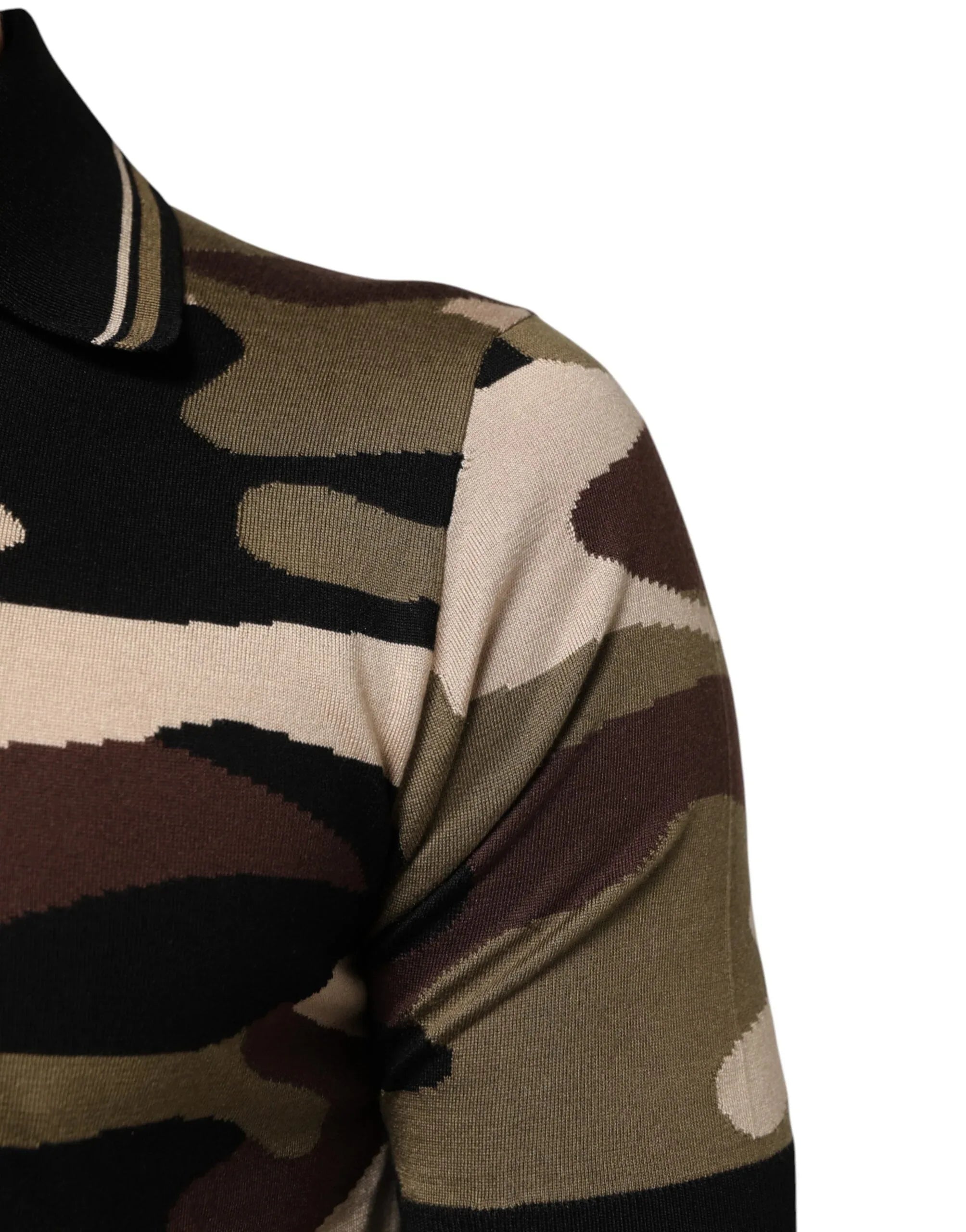 Dolce & Gabbana Camouflage Brown Silk MilitaryPolo T-shirt - Zeiniez