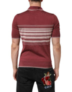 Dolce & Gabbana Cotton Burgundy Striped DG Logo Polo T-shirt - Zeiniez