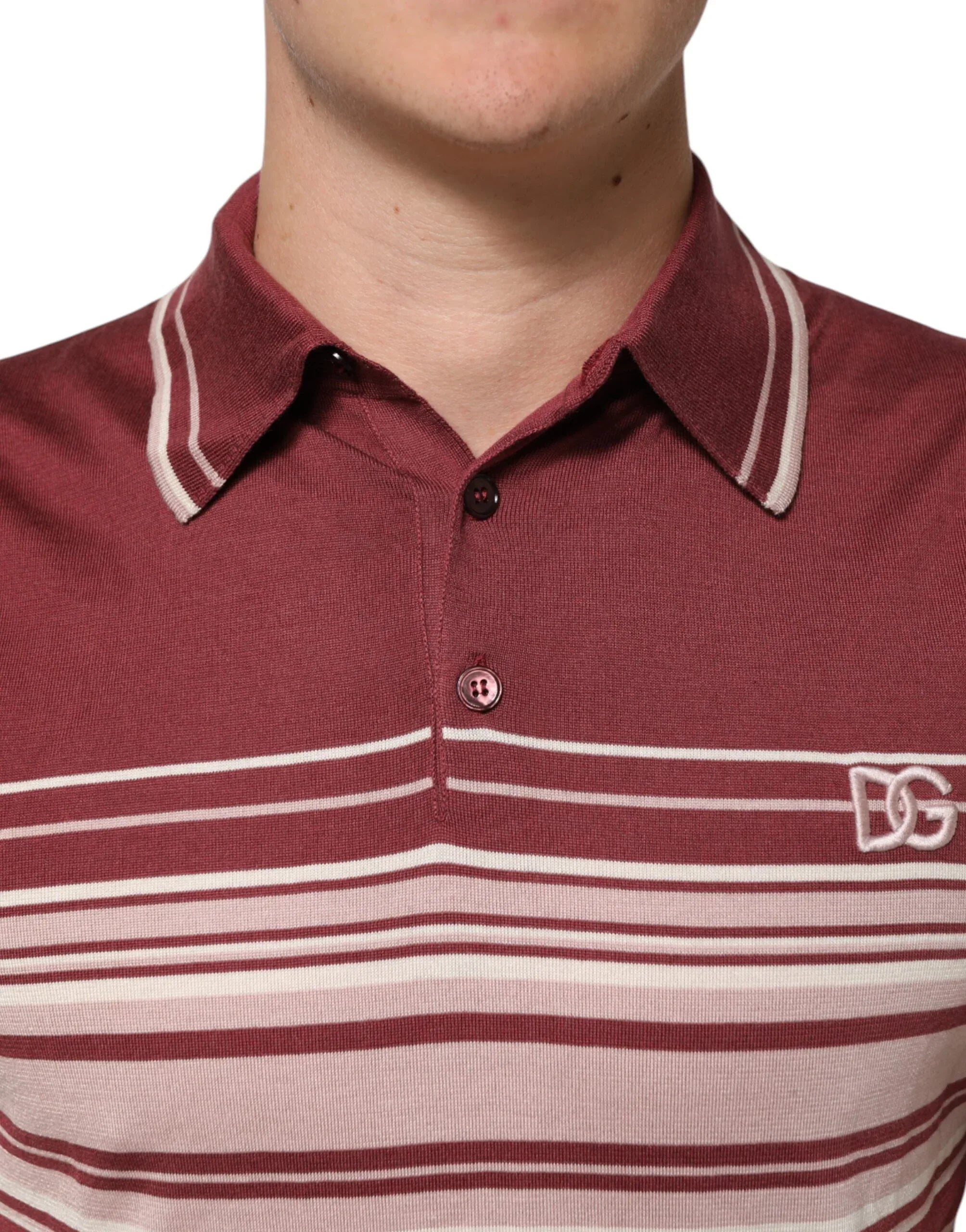 Dolce & Gabbana Cotton Burgundy Striped DG Logo Polo T-shirt - Zeiniez