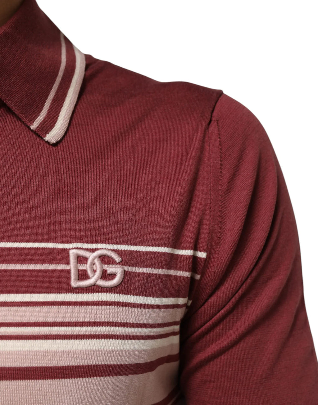 Dolce & Gabbana Cotton Burgundy Striped DG Logo Polo T-shirt - Zeiniez