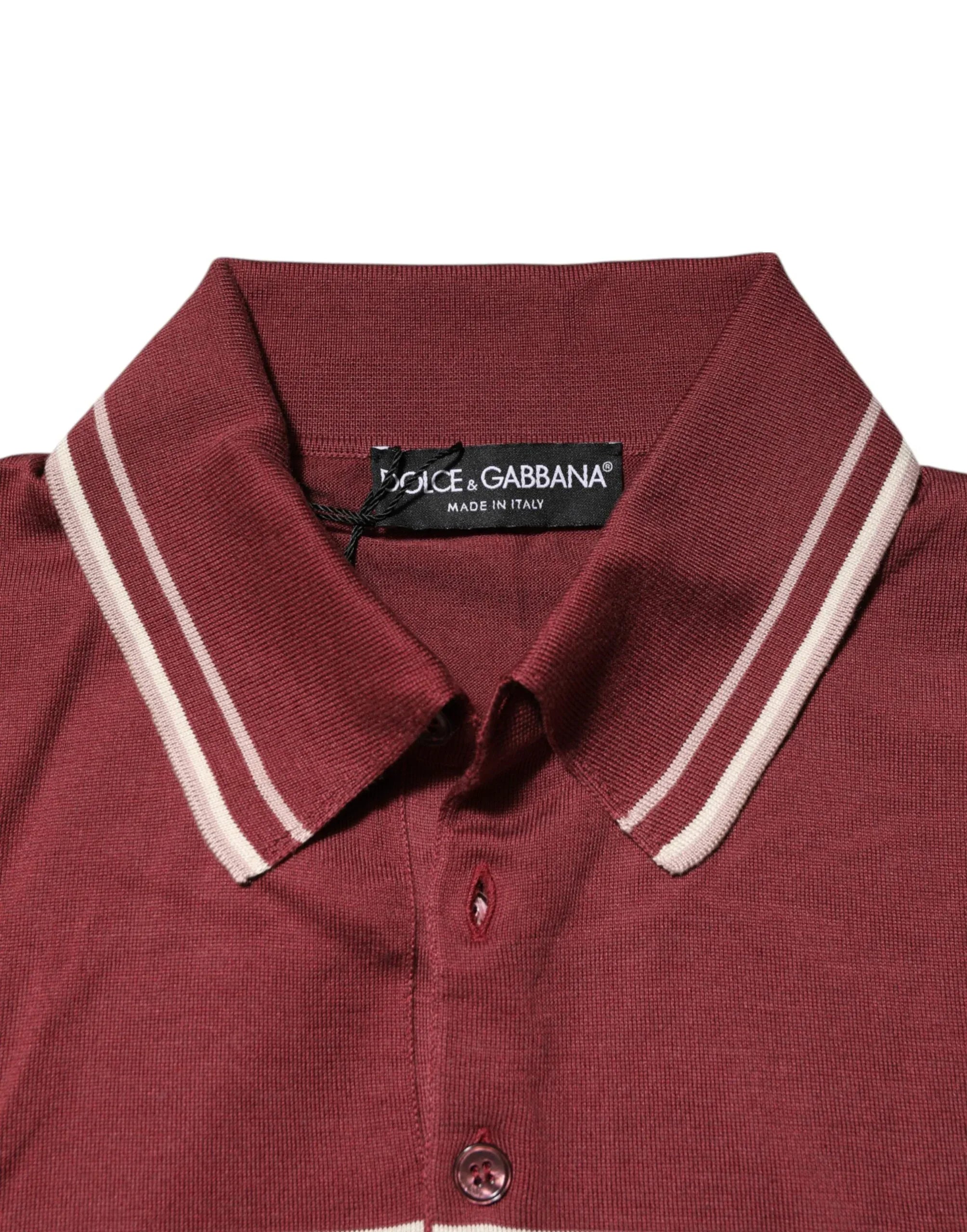 Dolce & Gabbana Cotton Burgundy Striped DG Logo Polo T-shirt - Zeiniez