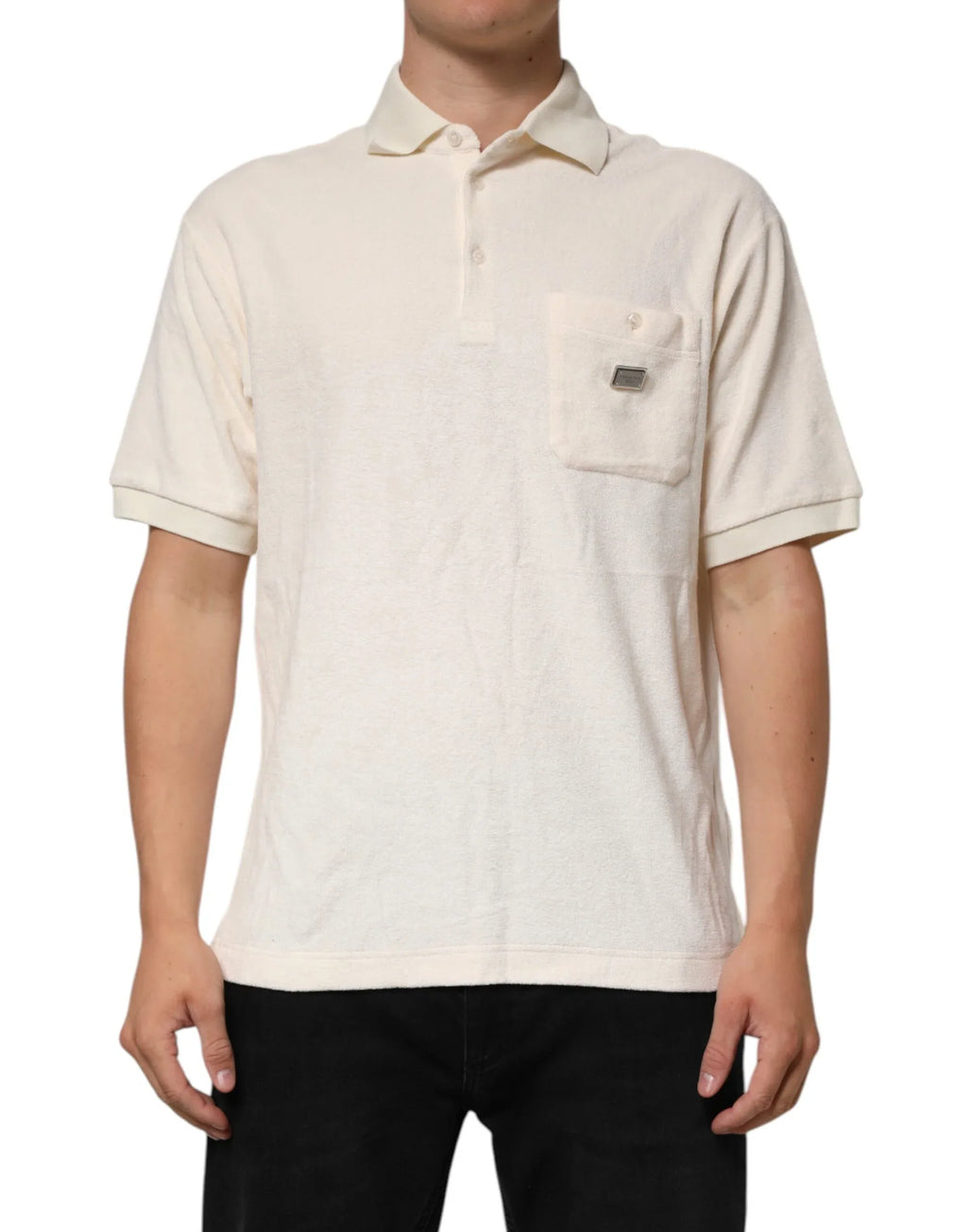 Dolce & Gabbana Ivory Cotton Terry Logo Pocket Polo T-shirt - Zeiniez