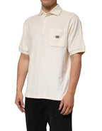 Dolce & Gabbana Ivory Cotton Terry Logo Pocket Polo T-shirt - Zeiniez