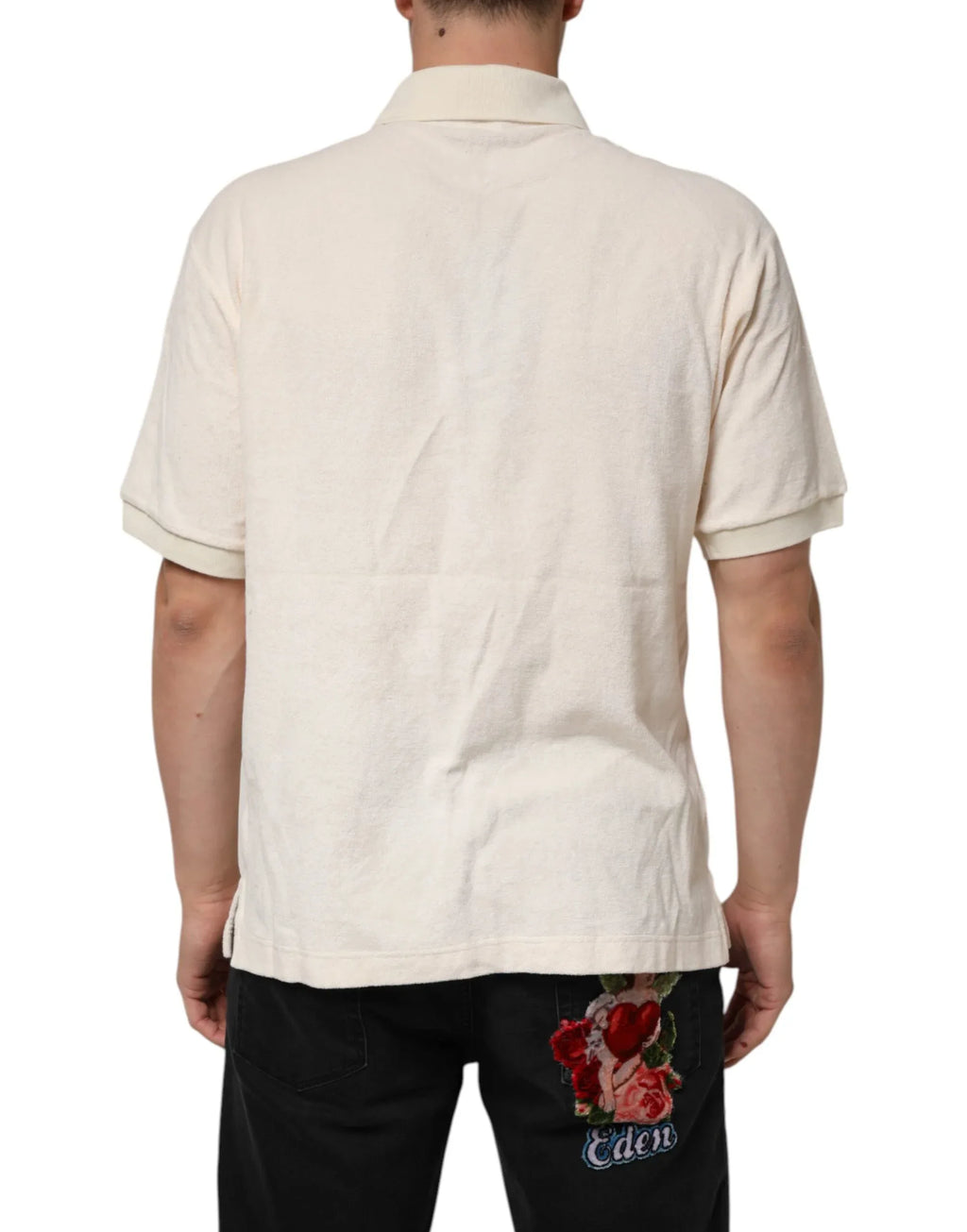 Dolce & Gabbana Ivory Cotton Terry Logo Pocket Polo T-shirt - Zeiniez