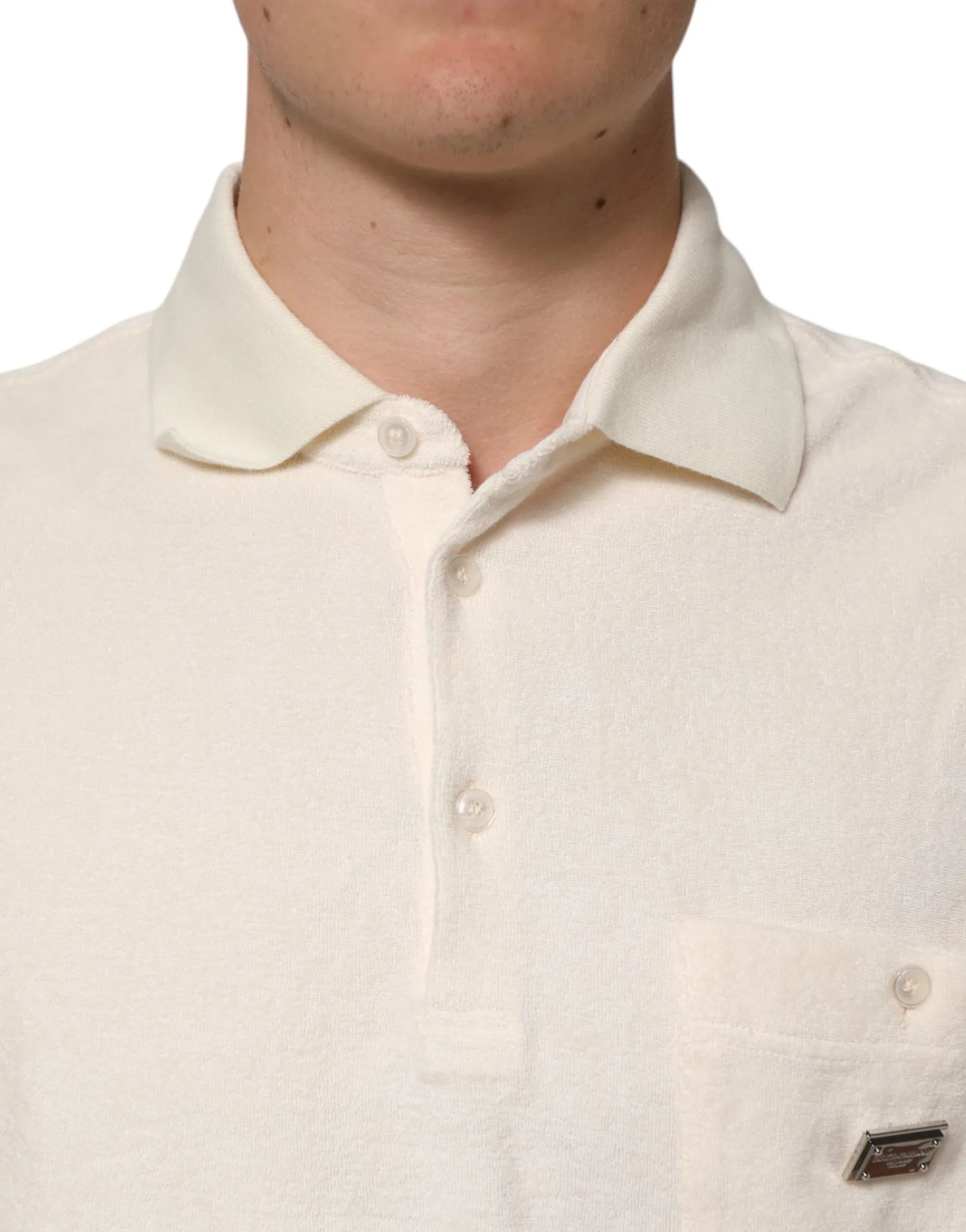 Dolce & Gabbana Ivory Cotton Terry Logo Pocket Polo T-shirt - Zeiniez
