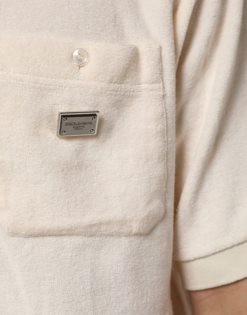 Dolce & Gabbana Ivory Cotton Terry Logo Pocket Polo T-shirt