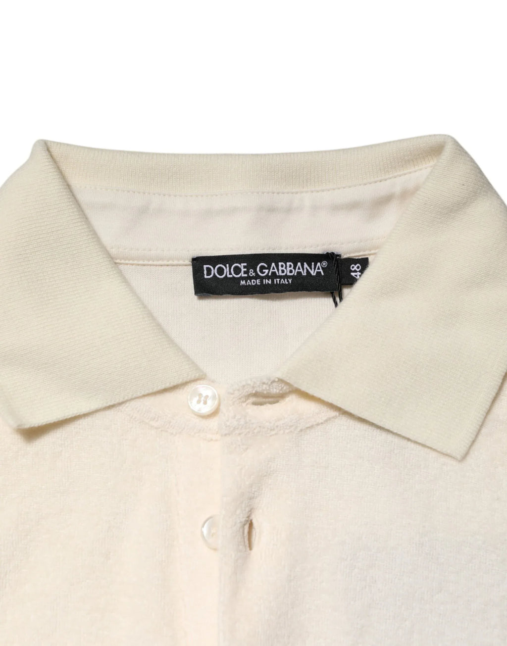 Dolce & Gabbana Ivory Cotton Terry Logo Pocket Polo T-shirt - Zeiniez