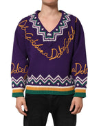 Dolce & Gabbana Purple Wool DG Logo Men Knit Pullover Sweater - Zeiniez