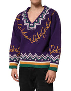 Dolce & Gabbana Purple Wool DG Logo Men Knit Pullover Sweater - Zeiniez