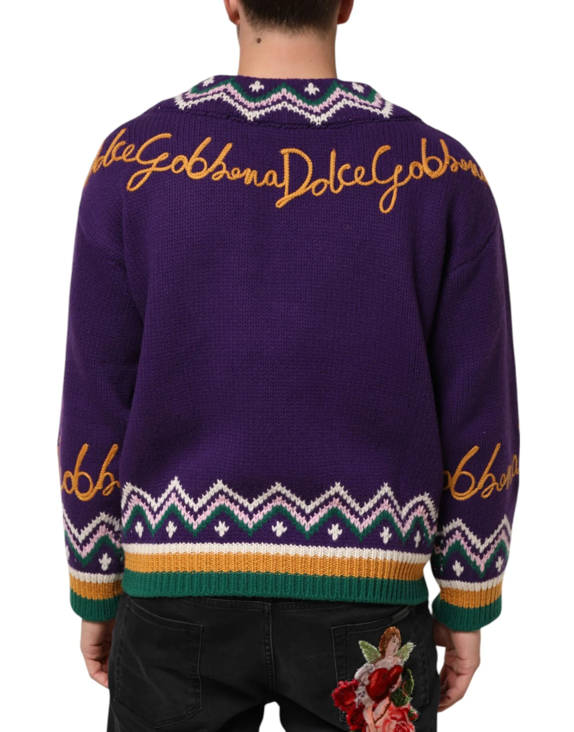Dolce & Gabbana Purple Wool DG Logo Men Knit Pullover Sweater - Zeiniez