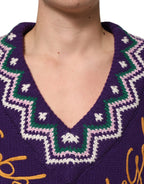 Dolce & Gabbana Purple Wool DG Logo Men Knit Pullover Sweater - Zeiniez