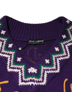 Dolce & Gabbana Purple Wool DG Logo Men Knit Pullover Sweater - Zeiniez