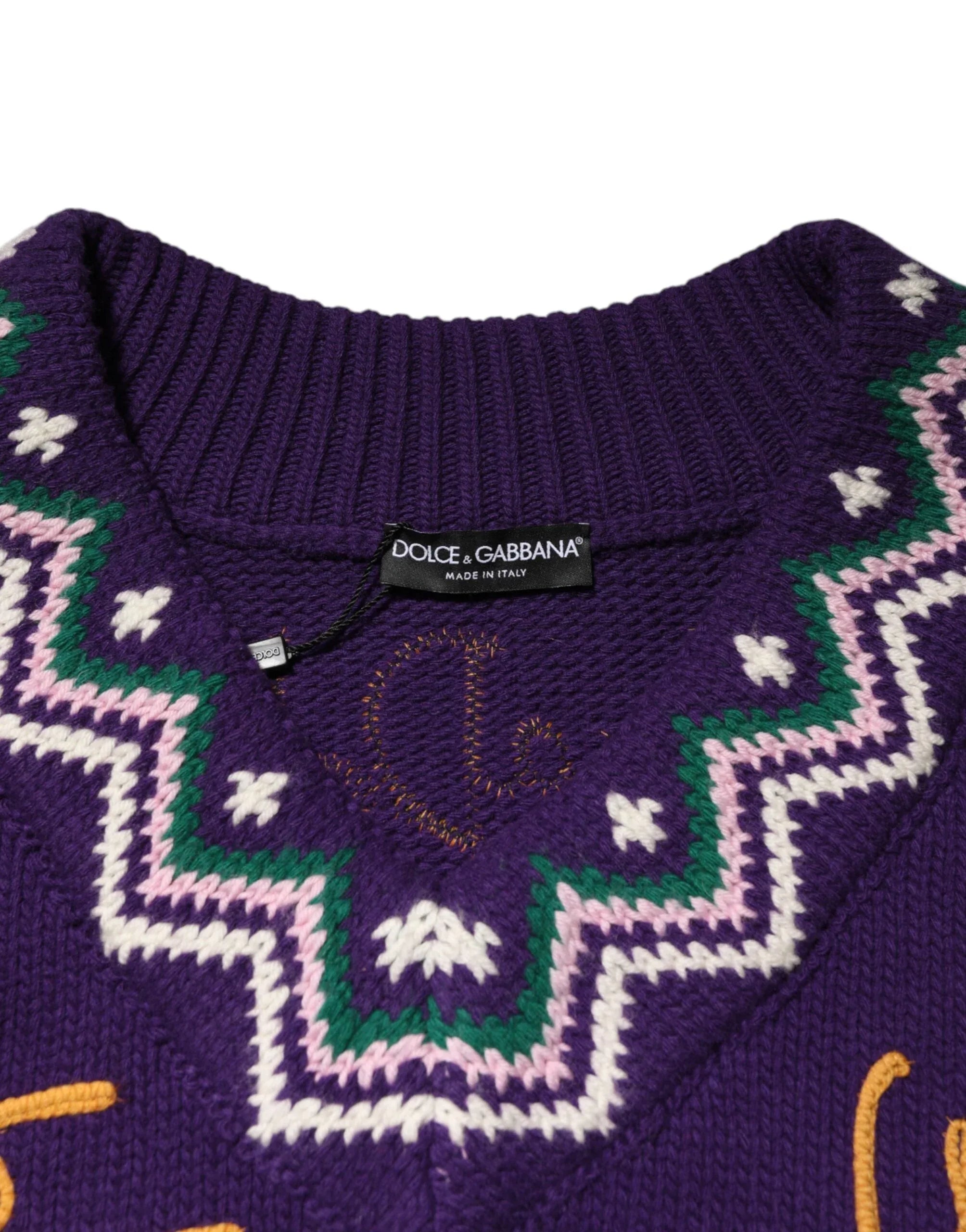 Dolce & Gabbana Purple Wool DG Logo Men Knit Pullover Sweater - Zeiniez