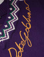 Dolce & Gabbana Purple Wool DG Logo Men Knit Pullover Sweater - Zeiniez