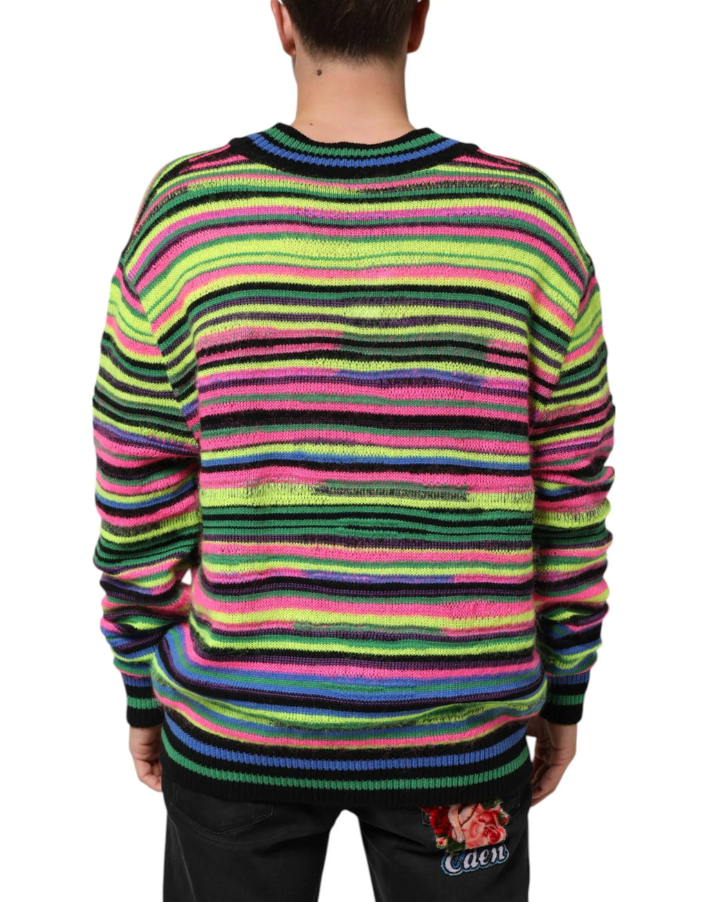 Dolce & Gabbana Multicolor DG Logo V-Neck Knit Pullover Sweater - Zeiniez