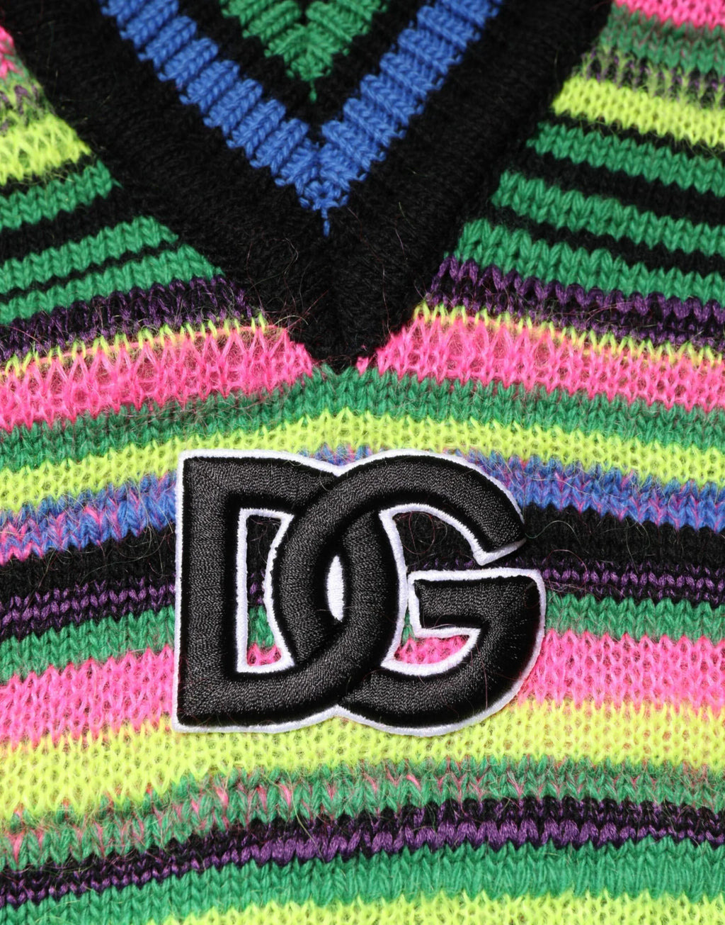 Dolce & Gabbana Multicolor DG Logo V-Neck Knit Pullover Sweater - Zeiniez