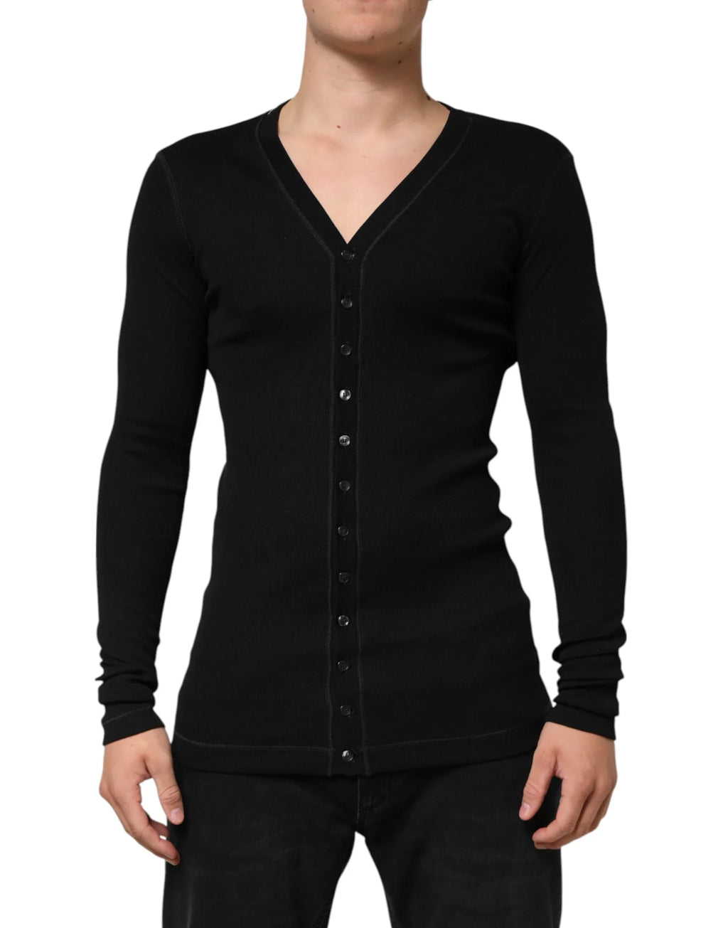 Dolce & Gabbana Black Cotton Button Up Men Cardigan Sweater - Zeiniez
