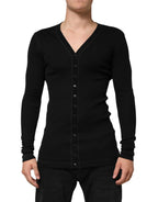 Dolce & Gabbana Black Cotton Button Up Men Cardigan Sweater - Zeiniez