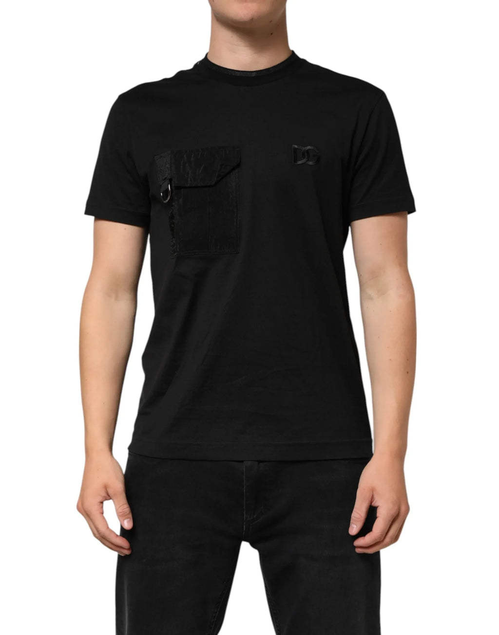 Dolce & Gabbana Black Cotton Embroidered DG Logo Pocket T-shirt - Zeiniez