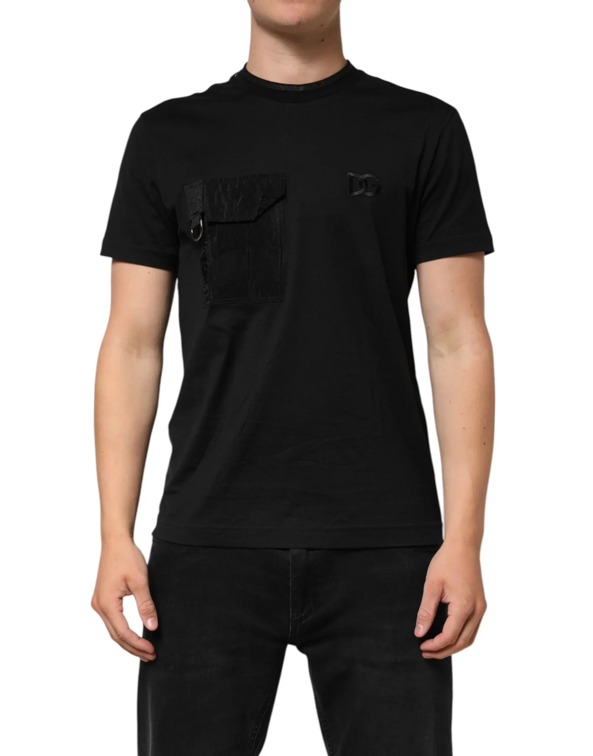Dolce & Gabbana Black Cotton Embroidered DG Logo Pocket T-shirt - Zeiniez