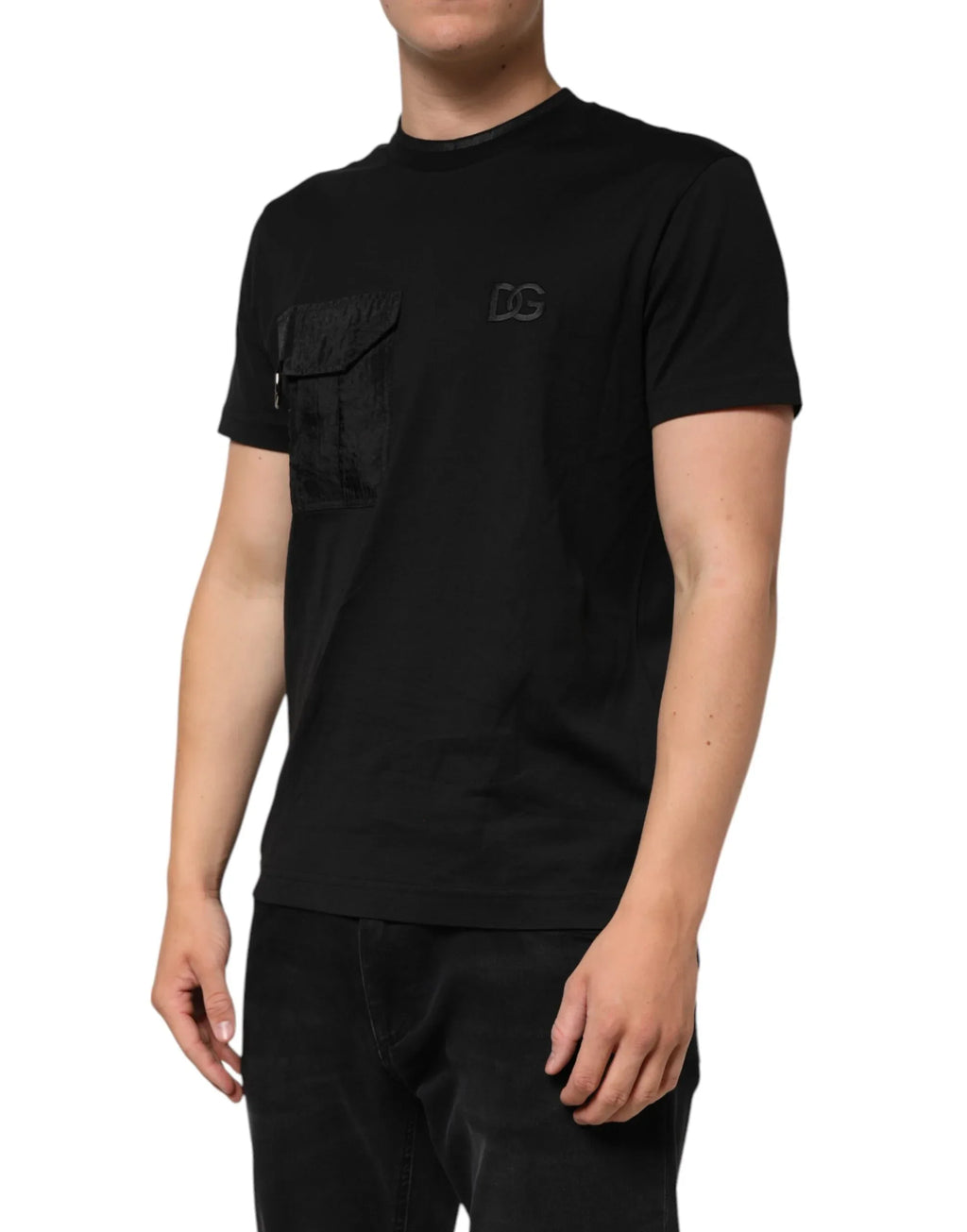 Dolce & Gabbana Black Cotton Embroidered DG Logo Pocket T-shirt - Zeiniez