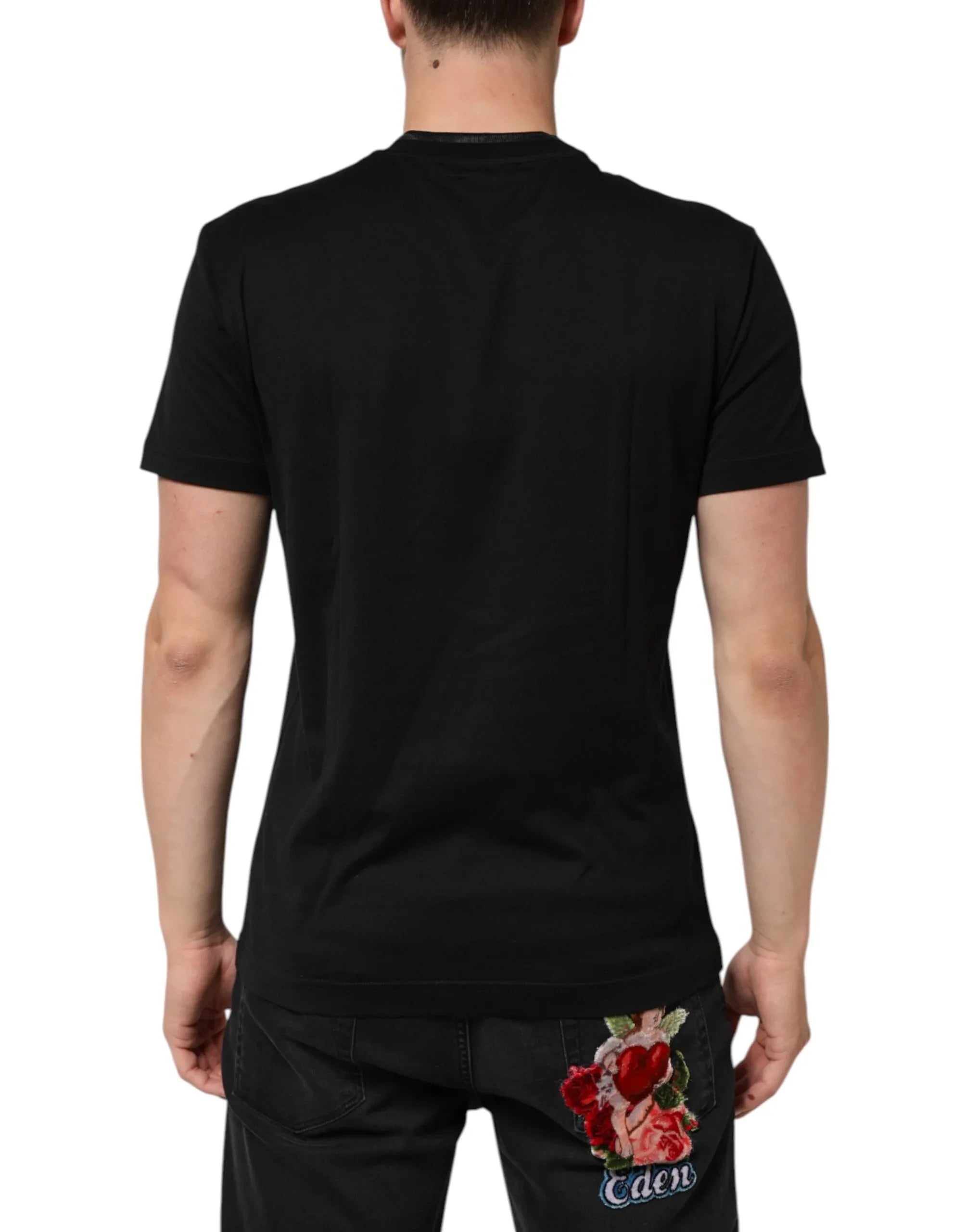 Dolce & Gabbana Black Cotton Embroidered DG Logo Pocket T-shirt - Zeiniez