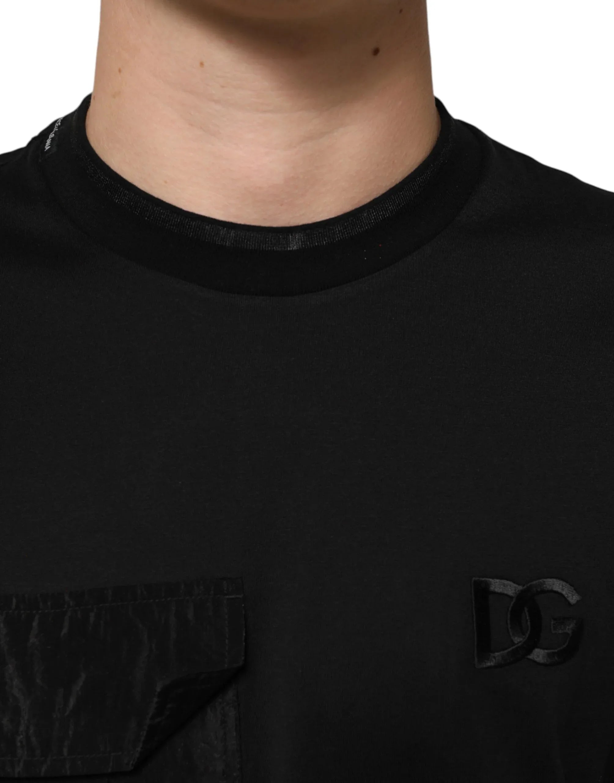 Dolce & Gabbana Black Cotton Embroidered DG Logo Pocket T-shirt - Zeiniez