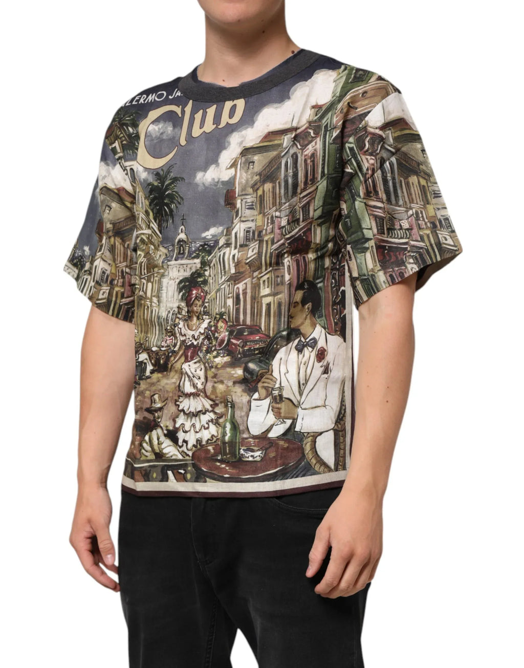 Dolce & Gabbana Palermo Jazz Club Linen Crew Neck Men T-shirt - Zeiniez