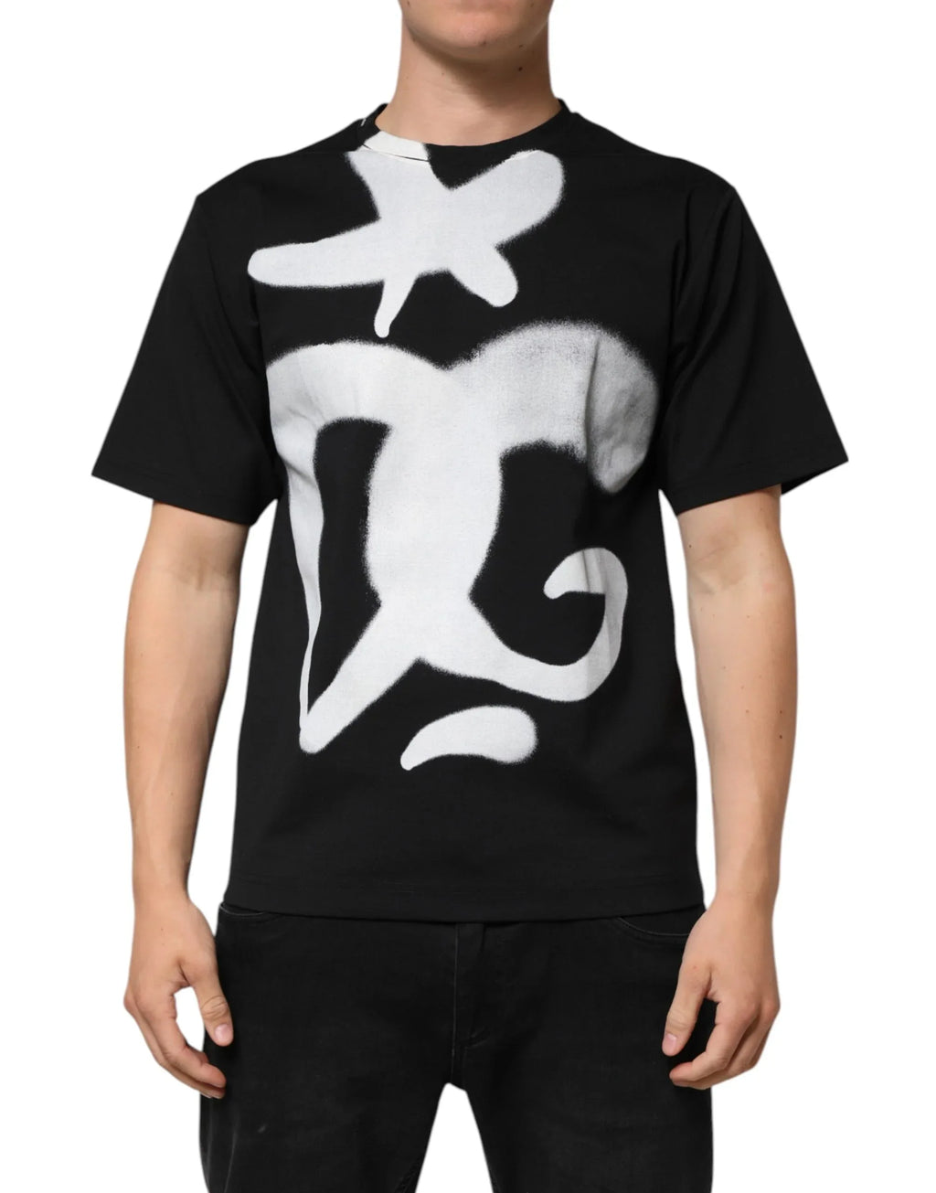 Dolce & Gabbana Black Cotton DG Logo Graffiti Short Sleeve T-shirt - Zeiniez
