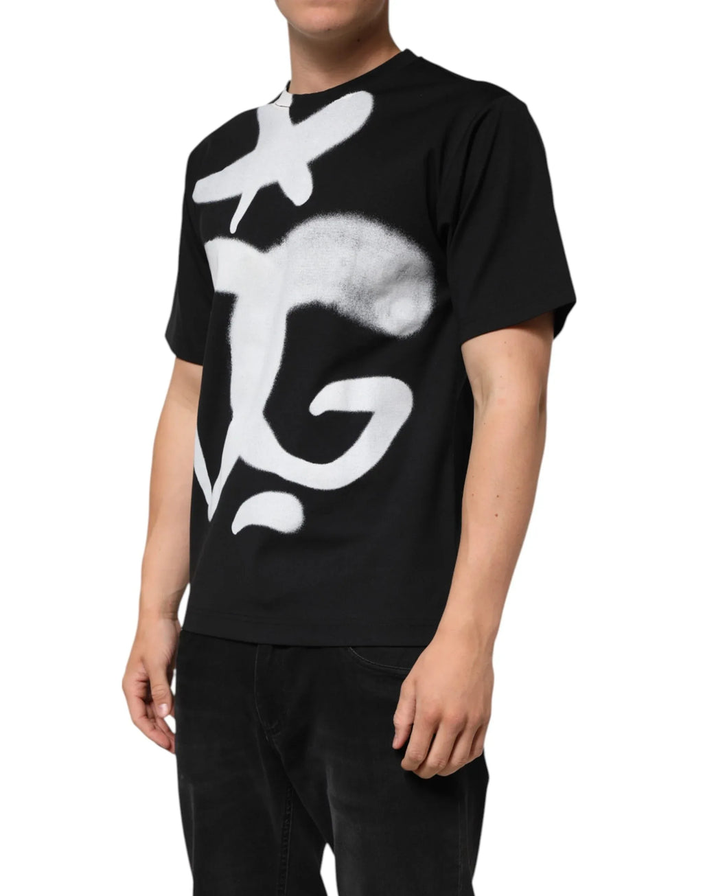 Dolce & Gabbana Black Cotton DG Logo Graffiti Short Sleeve T-shirt - Zeiniez