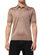 Dolce & Gabbana Brown Silk Textured Short Sleeve Polo T-shirt - Zeiniez