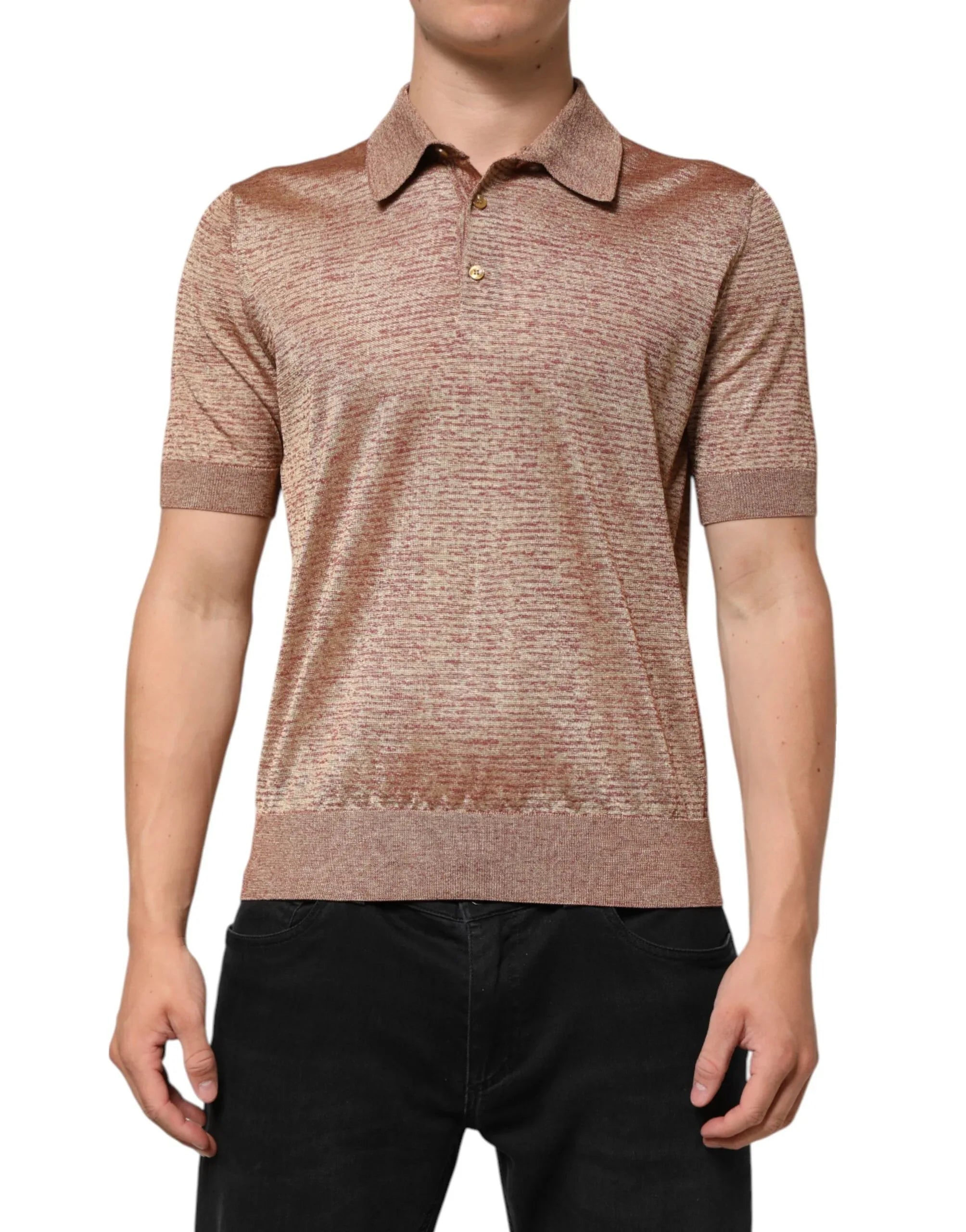 Dolce & Gabbana Brown Silk Textured Short Sleeve Polo T-shirt - Zeiniez