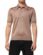 Dolce & Gabbana Brown Silk Textured Short Sleeve Polo T-shirt