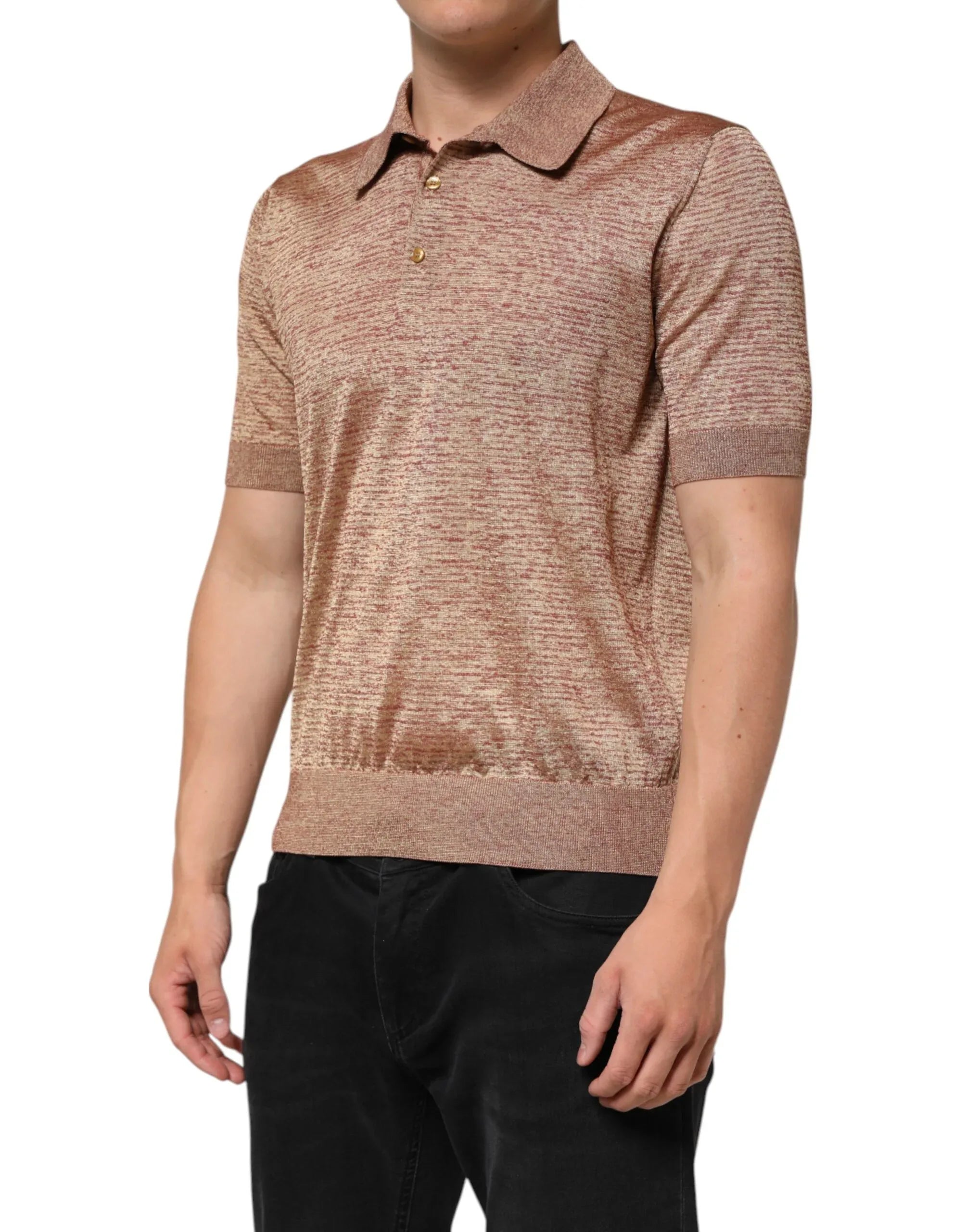 Dolce & Gabbana Brown Silk Textured Short Sleeve Polo T-shirt - Zeiniez