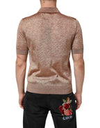 Dolce & Gabbana Brown Silk Textured Short Sleeve Polo T-shirt - Zeiniez