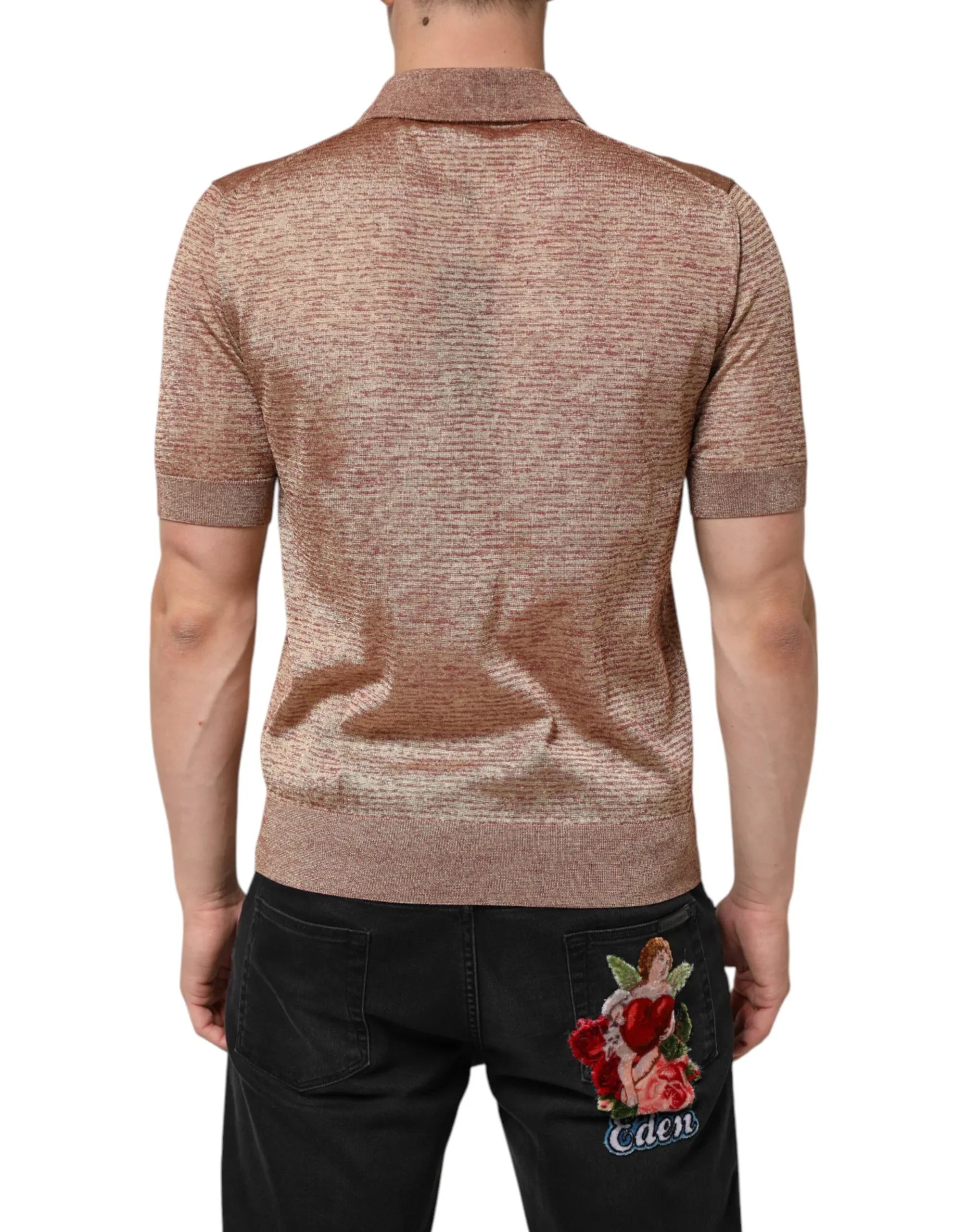 Dolce & Gabbana Brown Silk Textured Short Sleeve Polo T-shirt - Zeiniez