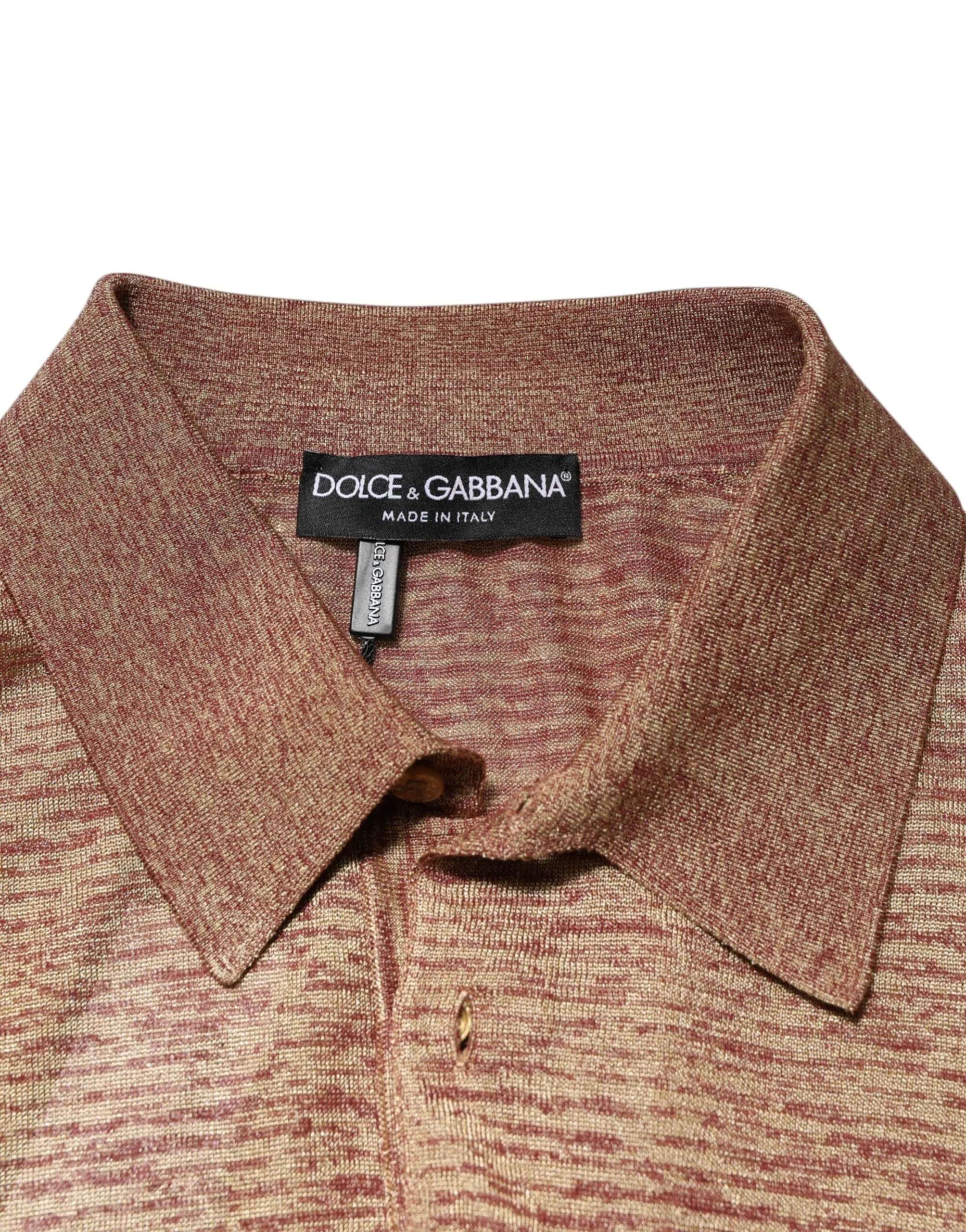 Dolce & Gabbana Brown Silk Textured Short Sleeve Polo T-shirt - Zeiniez